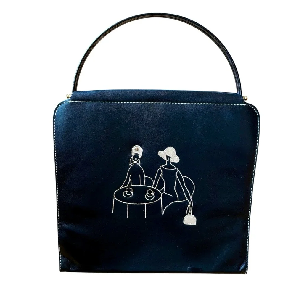 Vintage Summer Tompkins Black Leather Cafe Scene Frame Bag Handbag 90s